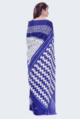 Blue Ikkat Print Cotton saree with blouse 4