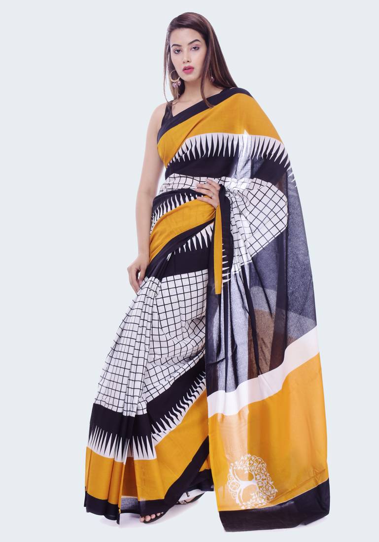 Mustred Ikkat Print Cotton saree with blouse Yashoo 2967538