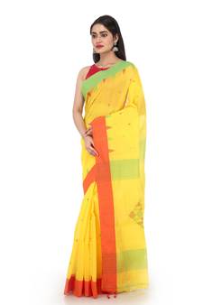 Yellow Handloom Cotton Silk Saree With Blouse