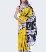 Yellow Shibori Print Cotton saree with blouse