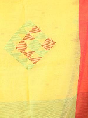 Yellow Handloom Cotton Silk Saree With Blouse 3