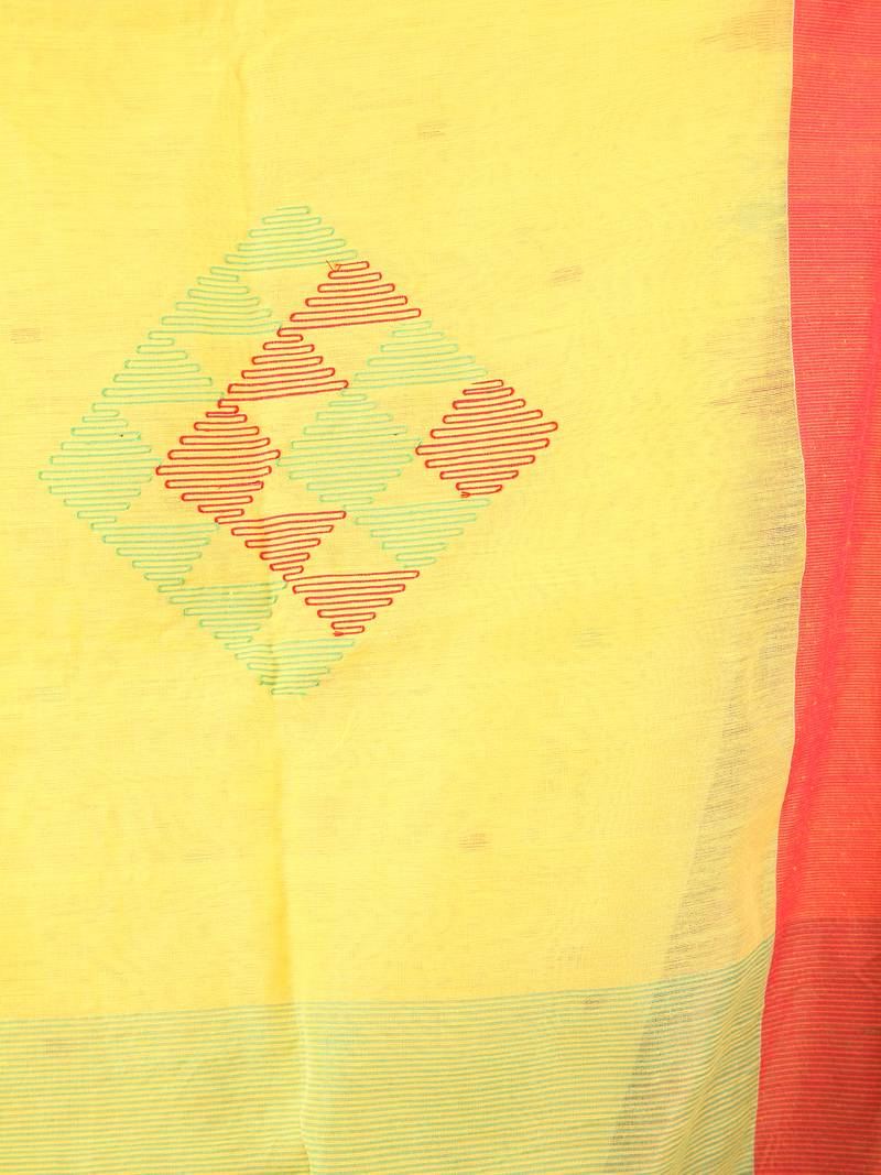 Yellow Handloom Cotton Silk Saree With Blouse