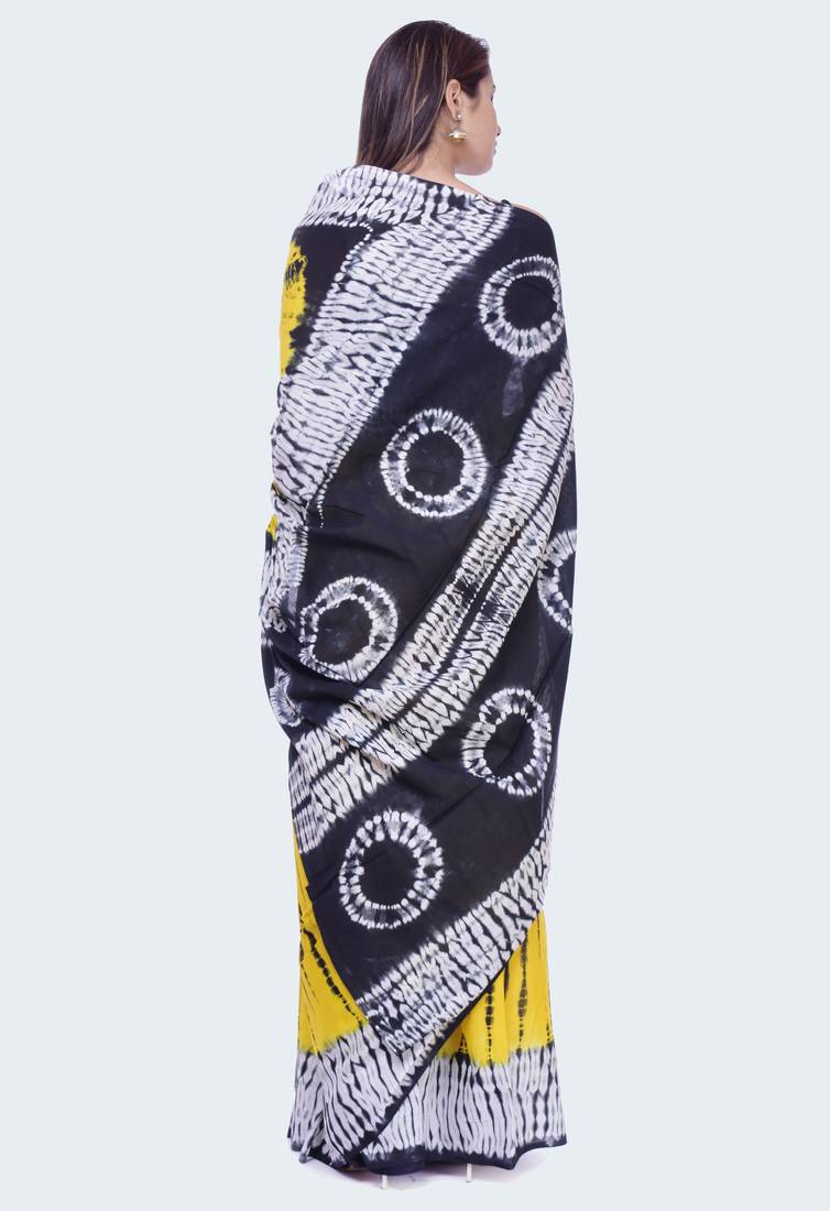 Yellow Shibori Print Cotton saree with blouse