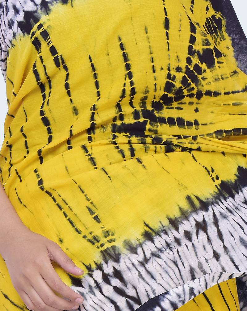Yellow Shibori Print Cotton saree with blouse