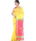 Yellow Handloom Cotton Silk saree with blouse
