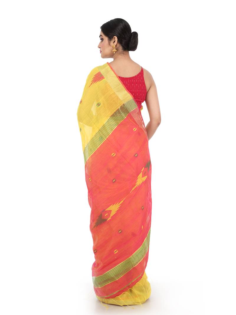 Yellow Handloom Cotton Silk saree with blouse