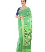 Green Handloom Cotton Silk Saree With Blouse