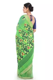 Green Handloom Cotton Silk Saree With Blouse