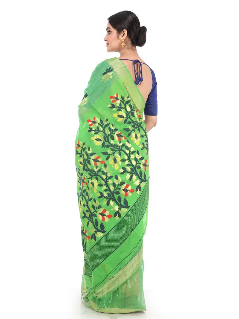 Green Handloom Cotton Silk Saree With Blouse