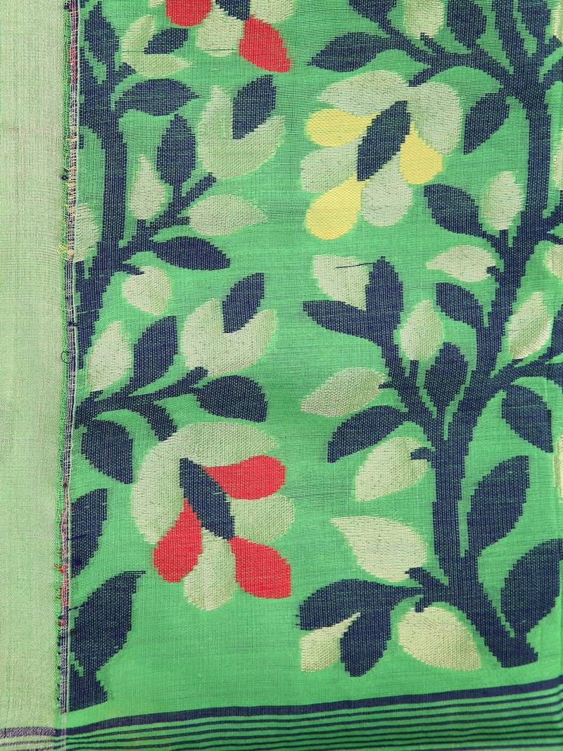 Green Handloom Cotton Silk Saree With Blouse