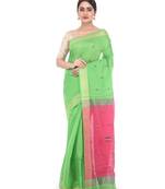 Green Handloom Cotton Silk Saree With Blouse
