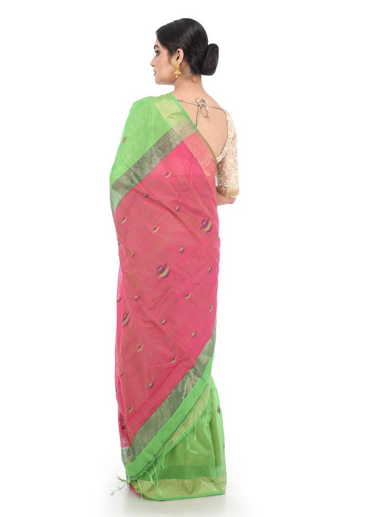 Green Handloom Cotton Silk Saree With Blouse