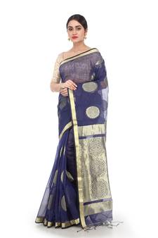 Blue Handloom Cotton Silk saree with blouse