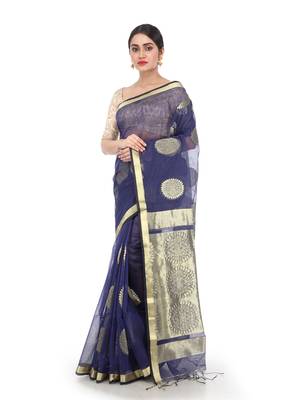 Blue Handloom Cotton Silk saree with blouse 1