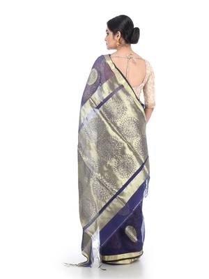 Blue Handloom Cotton Silk saree with blouse 2