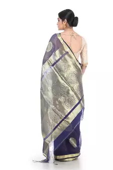 Blue Handloom Cotton Silk saree with blouse