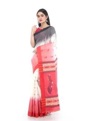 White Handloom Cotton Saree With Blouse 1