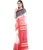 White Handloom Cotton Saree With Blouse