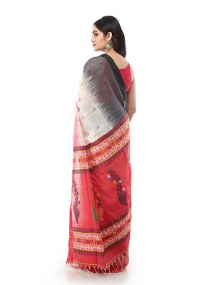 White Handloom Cotton Saree With Blouse 2