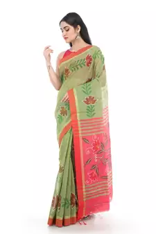 Green Handloom Cotton saree with blouse