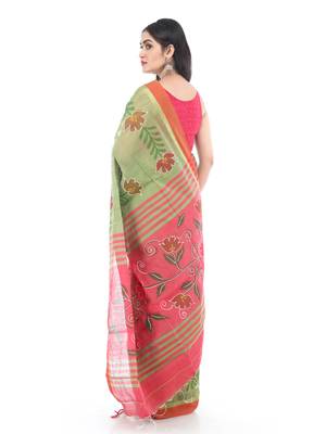 Green Handloom Cotton saree with blouse 2