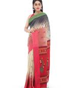 Beige Handloom Cotton saree with blouse