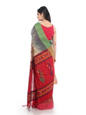 Beige Handloom Cotton saree with blouse 2