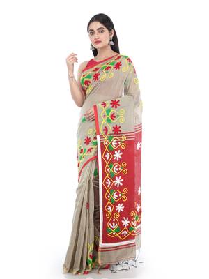 Beige Handloom Cotton saree with blouse 1
