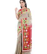 Beige Handloom Cotton saree with blouse