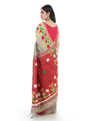 Beige Handloom Cotton saree with blouse 2
