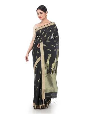 Black Handloom Cotton Silk Saree With Blouse 1