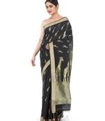 Black Handloom Cotton Silk Saree With Blouse