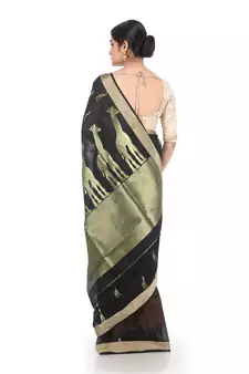 Black Handloom Cotton Silk Saree With Blouse