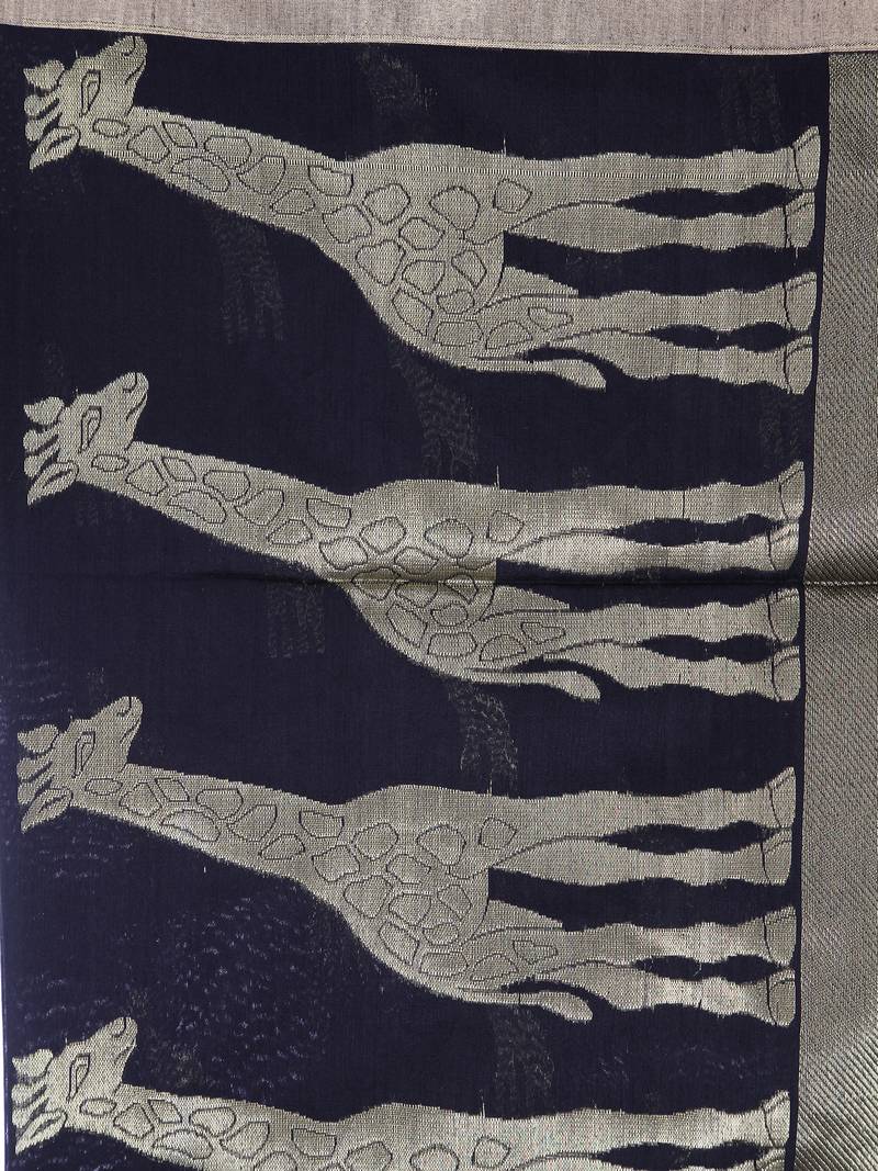 Black Handloom Cotton Silk Saree With Blouse