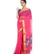 Pink Handloom Cotton Silk Saree With Blouse