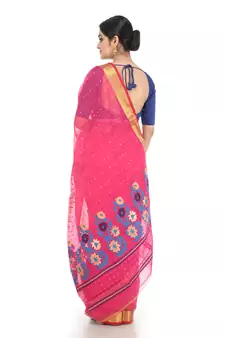Pink Handloom Cotton Silk Saree With Blouse