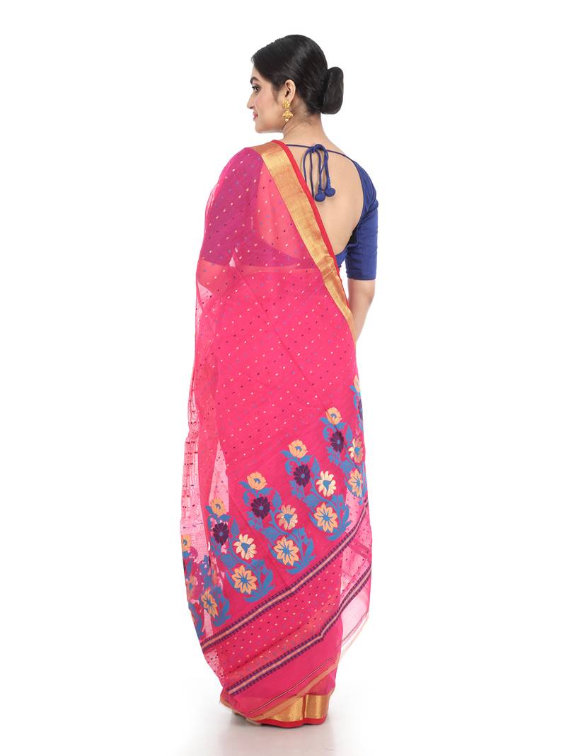 Pink Handloom Cotton Silk Saree With Blouse