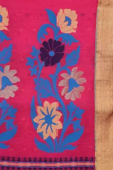 Pink Handloom Cotton Silk Saree With Blouse