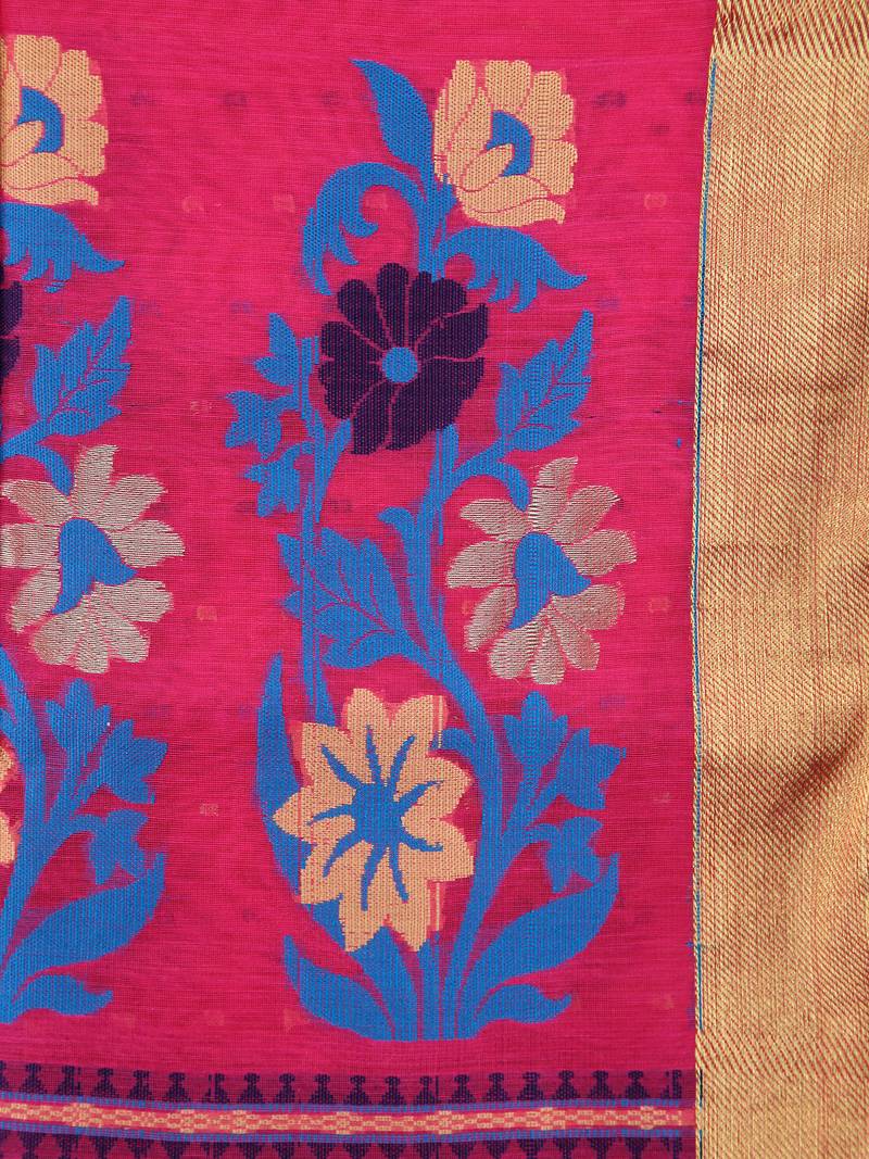 Pink Handloom Cotton Silk Saree With Blouse