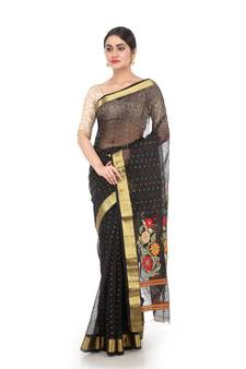 Black Handloom Cotton Silk saree with blouse