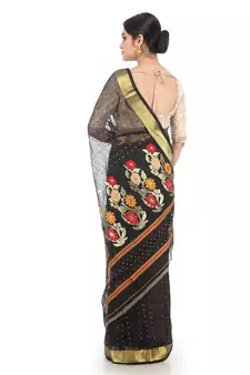Black Handloom Cotton Silk saree with blouse