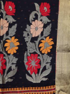 Black Handloom Cotton Silk saree with blouse 3