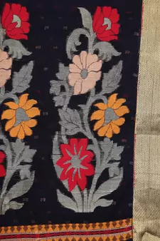 Black Handloom Cotton Silk saree with blouse