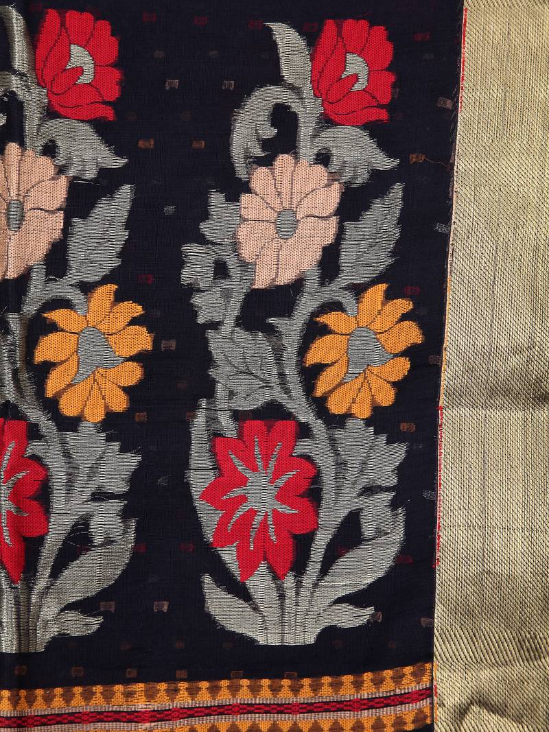 Black Handloom Cotton Silk saree with blouse