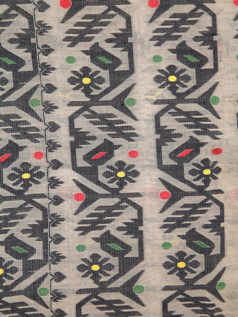 Beige Women Soft Dhakai Jamdani Saree Without Blouse