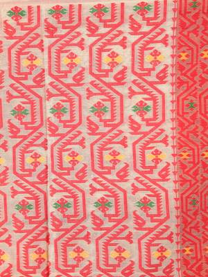 Beige Women Soft Dhakai Jamdani Saree Without Blouse 3