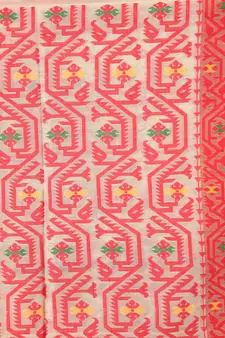 Beige Women Soft Dhakai Jamdani Saree Without Blouse