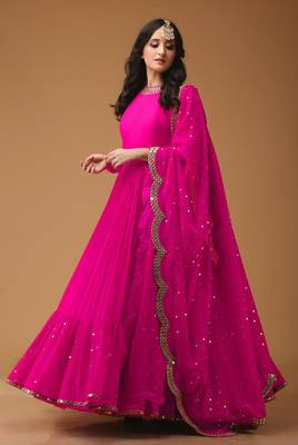 Magenta embroidered georgette semi stitched anarkali with dupatta 1