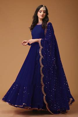 Navy Blue Colored Georgette Embroidered Designer Floor Length Anarkali Suit 1