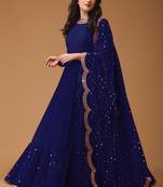 Navy Blue Colored Georgette Embroidered Designer Floor Length Anarkali Suit